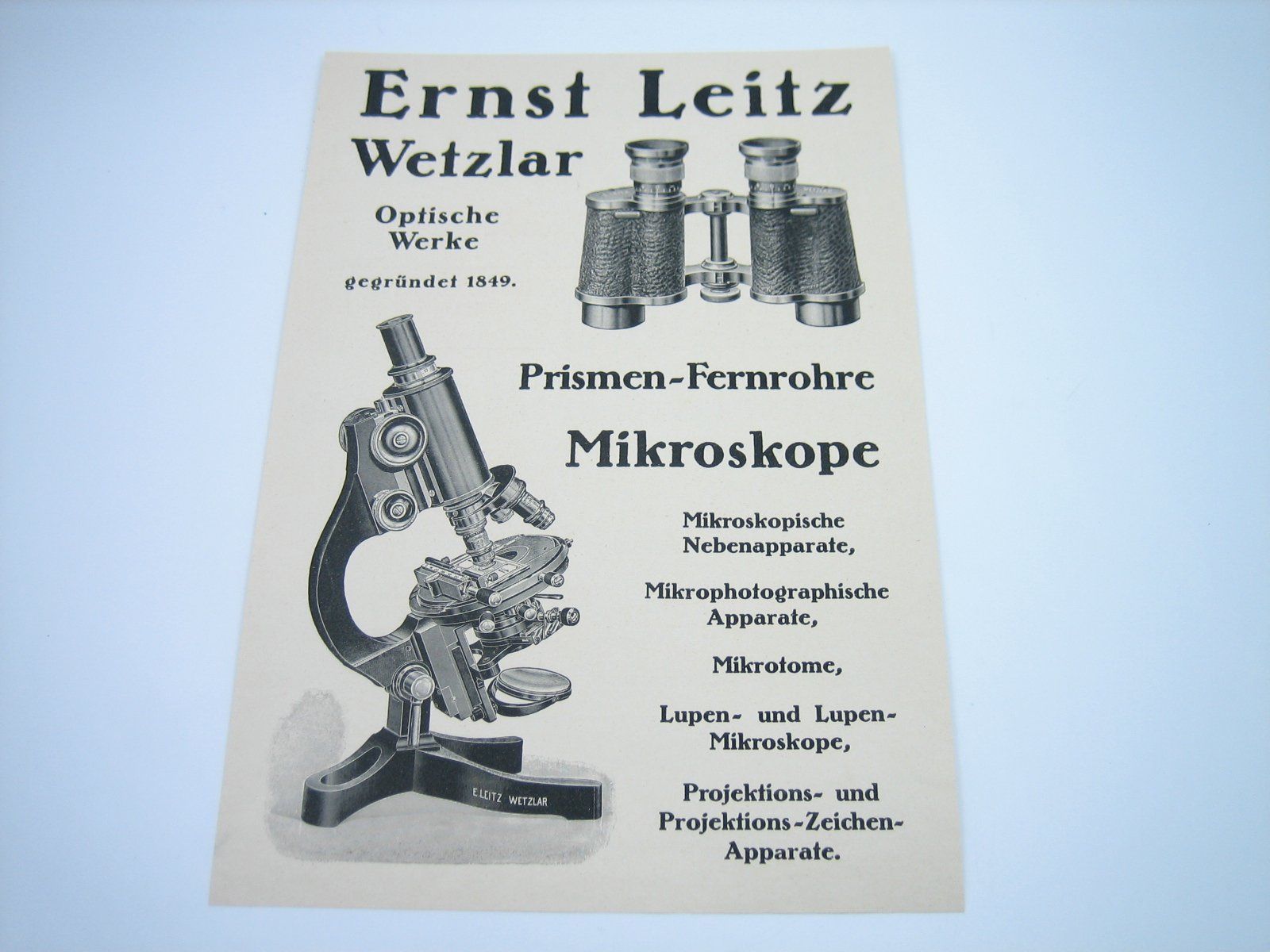 Leitz Microscopes: Ernst Leitz Wetzlar optische Werke altes Werbeblatt – D'occasion à Zürich par Tomi118